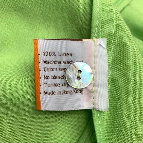 Fridaze Linen Tunic Top Collared Button Shirt Size Small Green Lagenlook Artsy - Picture 9 of 11